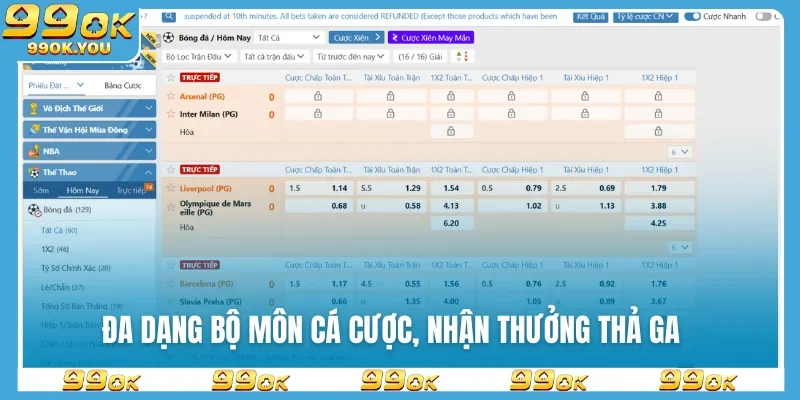 Đa dạng bộ môn cá cược, nhận thưởng thả ga