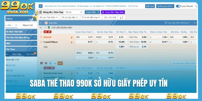 SABA thể thao 99OK sở hữu giấy phép uy tín